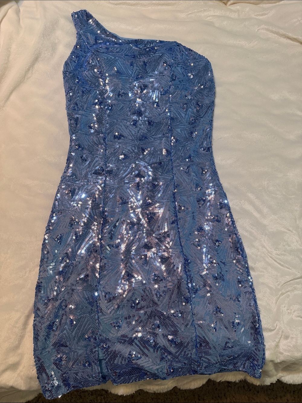Honey and Rosie One-Shoulder Blue Sequin Cocktail Dress